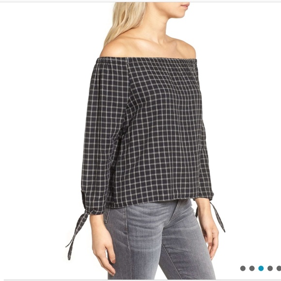 Madewell plaid off the shoulder top tie wrists - Picture 7 of 8
